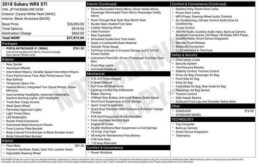 2018 Subaru WRX STI Base