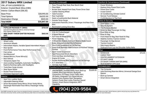 Crystal Black Silica 2017 Subaru WRX Limited