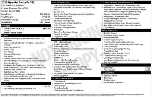 Phantom Black 2026 Hyundai SANTA FE SEL 2.4