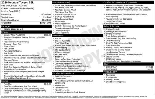 Serenity White Pearl 2026 Hyundai TUCSON SEL