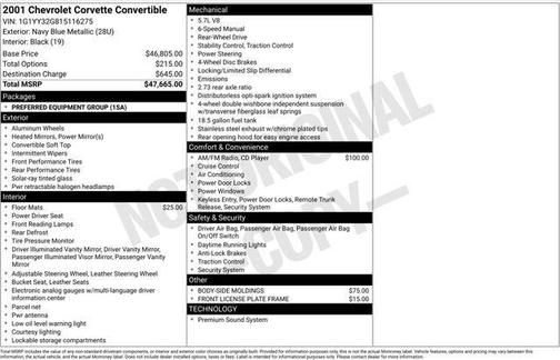 Navy Blue Metallic 2001 Chevrolet Corvette