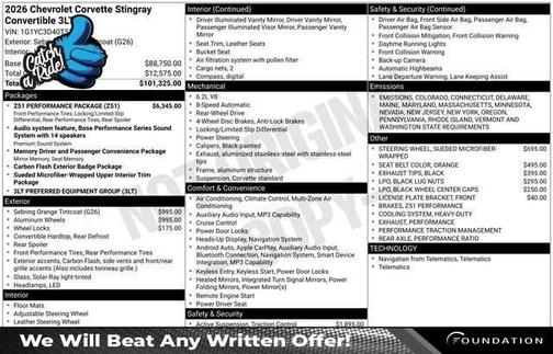 2026 Chevrolet Corvette Stingray w/3LT