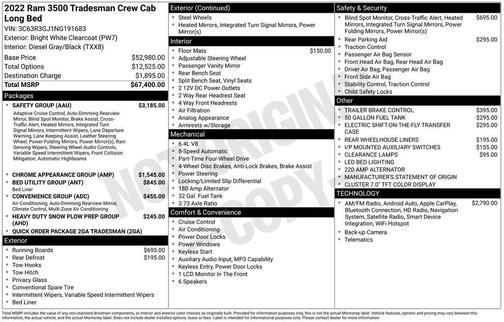 2022 RAM 3500 Tradesman Crew Cab 4x4 8' Box