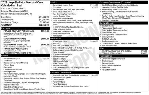 Black Clearcoat 2022 Jeep Gladiator Overland