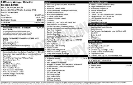2015 Jeep Wrangler Unlimited Sport