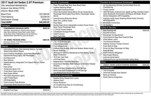 Ibis White 2017 Audi A4 2.0T Premium