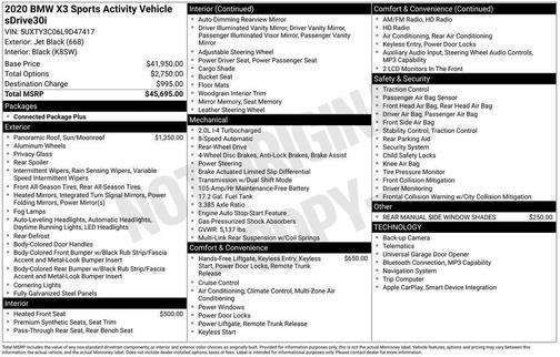 Jet Black 2020 BMW X3 sDrive30i