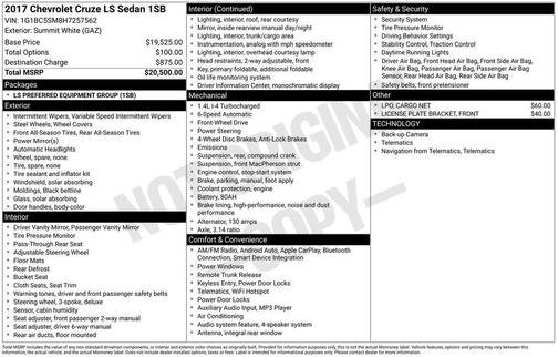 Summit White 2017 Chevrolet Cruze LS