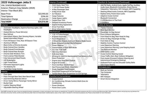 Platinum Gray Metallic 2025 Volkswagen Jetta 1.5T S