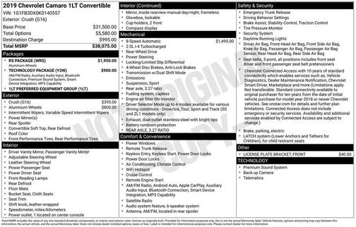 Crush 2019 Chevrolet Camaro 1LT