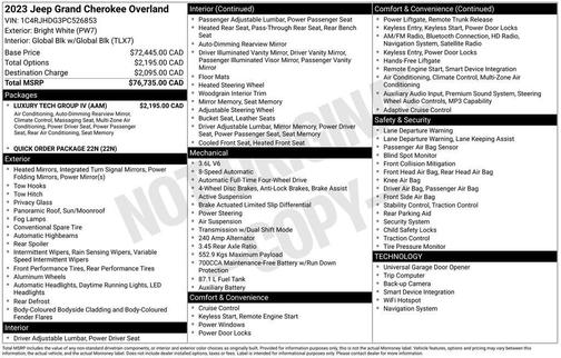 Bright White Clearcoat 2023 Jeep Grand Cherokee Overland