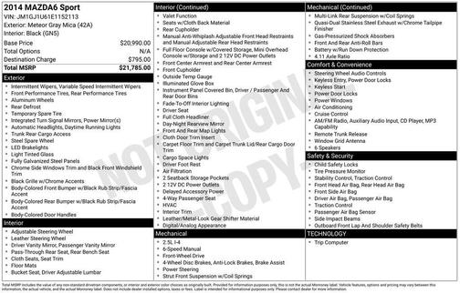 Meteor Gray Mica 2014 Mazda Mazda6 i Sport