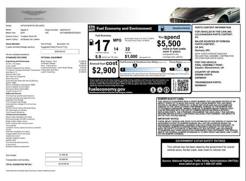 2016 Aston Martin Rapide S 4D Sedan