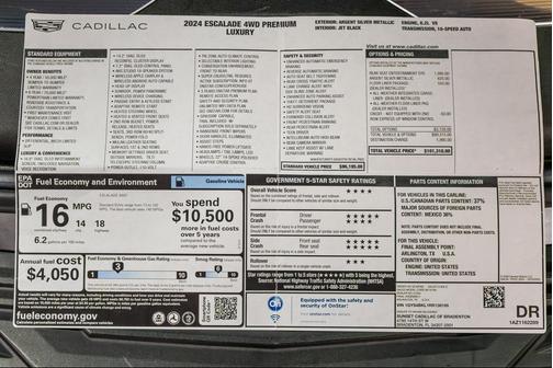 Argent Silver Metallic 2024 Cadillac Escalade Premium Luxury