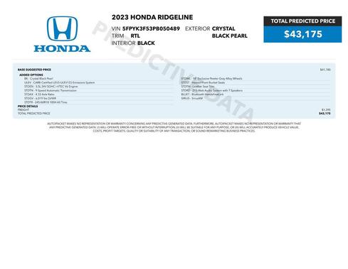 Crystal Black Pearl 2023 Honda Ridgeline RTL