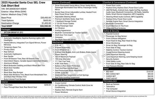 White 2025 Hyundai SANTA CRUZ SEL