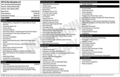 Ebony Black 2016 Kia Sorento LX