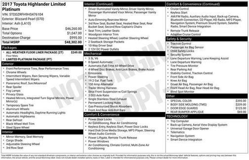 2017 Toyota Highlander Limited Platinum