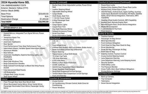 Yellow 2024 Hyundai KONA SEL