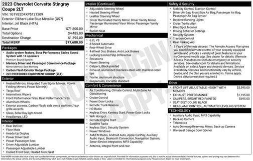 2023 Chevrolet Corvette Stingray w/2LT