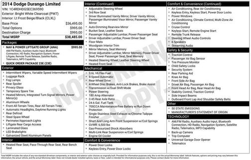 White 2014 Dodge Durango Limited