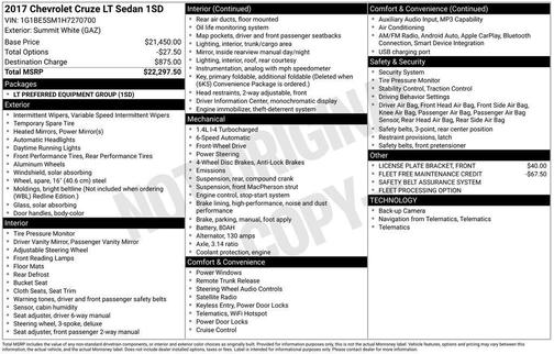 White 2017 Chevrolet Cruze LT