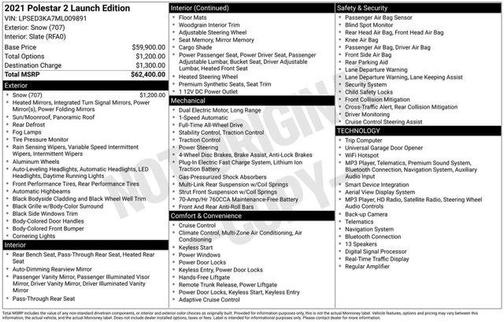 White 2021 Polestar 2 Launch Edition