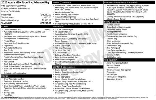 2025 Acura MDX Type S w/Advance Package