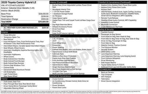 2020 Toyota Camry Hybrid LE