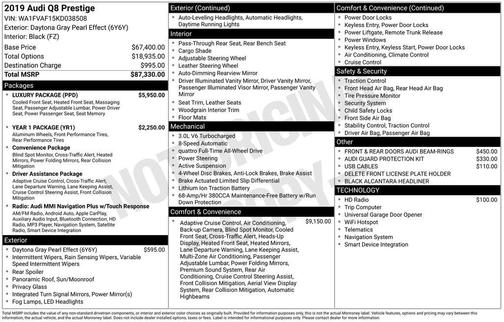 2019 Audi Q8 3.0T Prestige