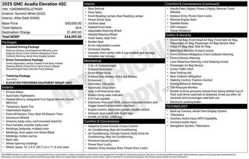 White 2025 GMC Acadia Elevation