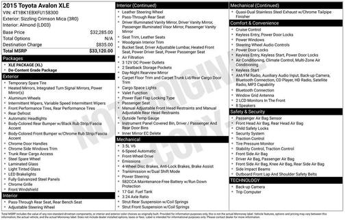 Red 2015 Toyota Avalon XLE