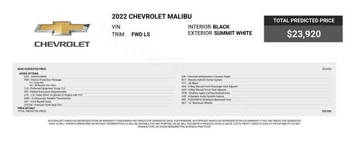 Summit White 2022 Chevrolet Malibu 1LS