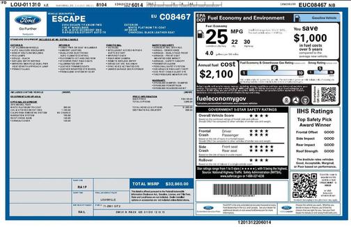 White Platinum Tricoat 2014 Ford Escape Titanium