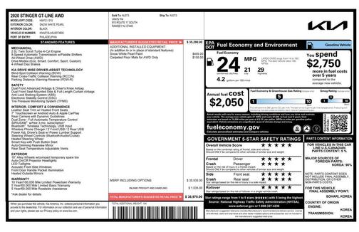 Snow White Pearl 2020 Kia Stinger GT-Line