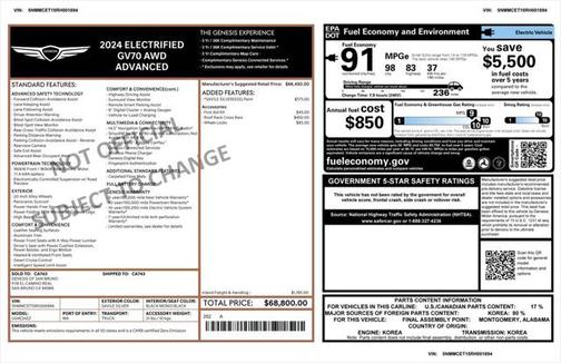2024 Genesis Electrified GV70 Advanced AWD