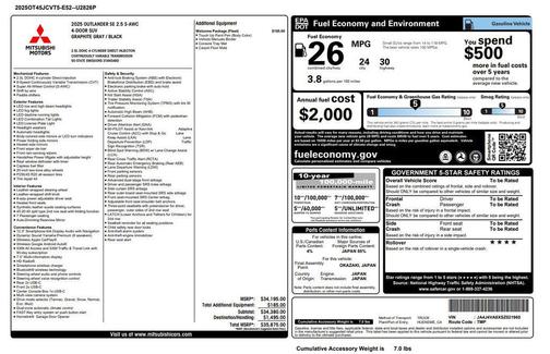 Graphite Gray 2025 Mitsubishi Outlander SE 2.5 S-AWC
