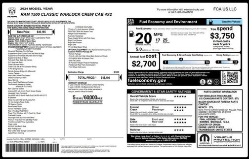 2024 RAM 1500 Classic Warlock Crew Cab 4x2 5'7' Box