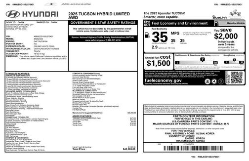 Creamy White Pearl 2025 Hyundai TUCSON Hybrid Limited