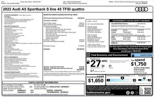 2022 Audi A5 Sportback 45 S Line Premium