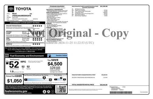 Midnight Black Metallic 2024 Toyota Prius XLE