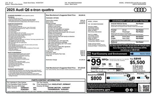 Blue Metallic 2025 Audi Q6 e-tron Prestige quattro