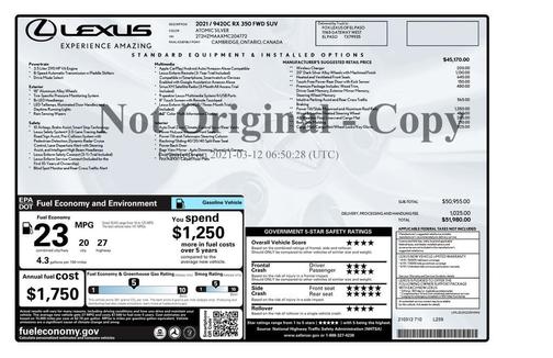 2021 Lexus RX 350 Base