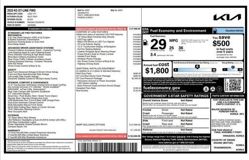 Wolf Gray 2025 Kia K5 GT-Line
