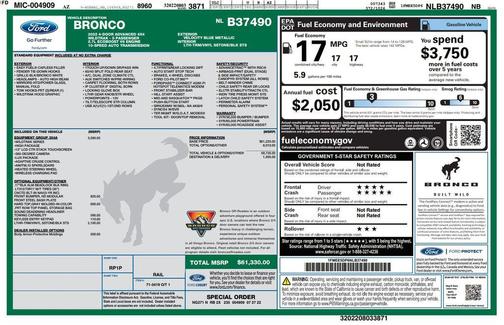 Velocity Blue Metallic 2022 Ford Bronco Wildtrak