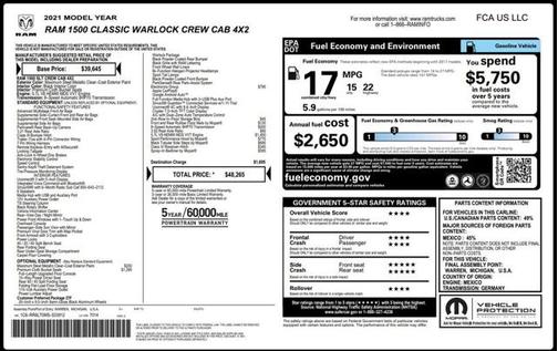 2021 RAM 1500 Classic Warlock Crew Cab 4x2 5'7' Box