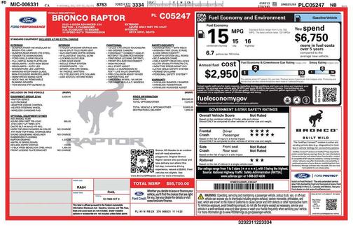 Azure Gray Metallic Tri-Coat 2023 Ford Bronco Raptor