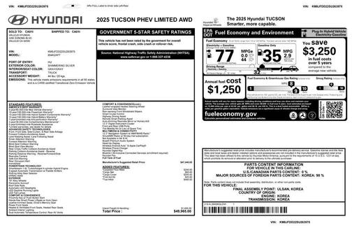 Shimmering Silver 2025 Hyundai TUCSON Plug-In Hybrid Limited