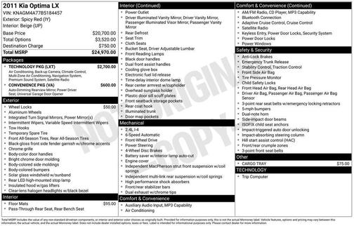 Spicy Red 2011 Kia Optima LX