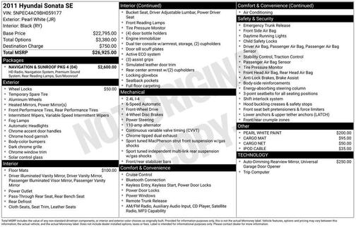 White 2011 Hyundai SONATA SE